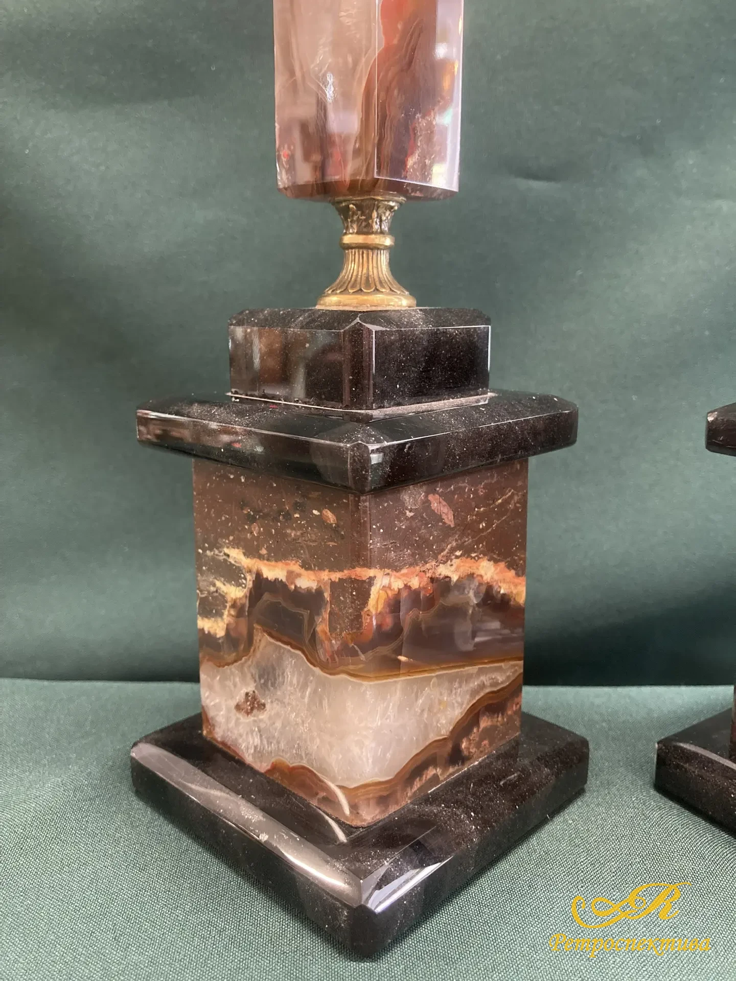 Подсвечники 2 шт. Яшма, бронза.