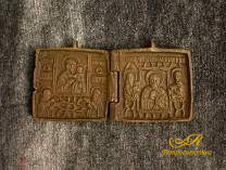 Солдатский складень. Медь. XIX век.Размер 3х3см