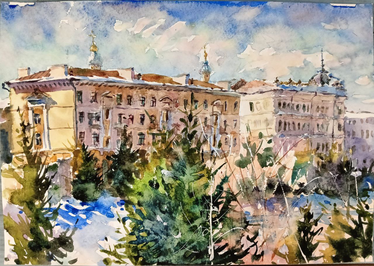 Картина «Черное озеро»,2014 г, худ. Флегонтов А.С, акварель, бумага, 21х30 см