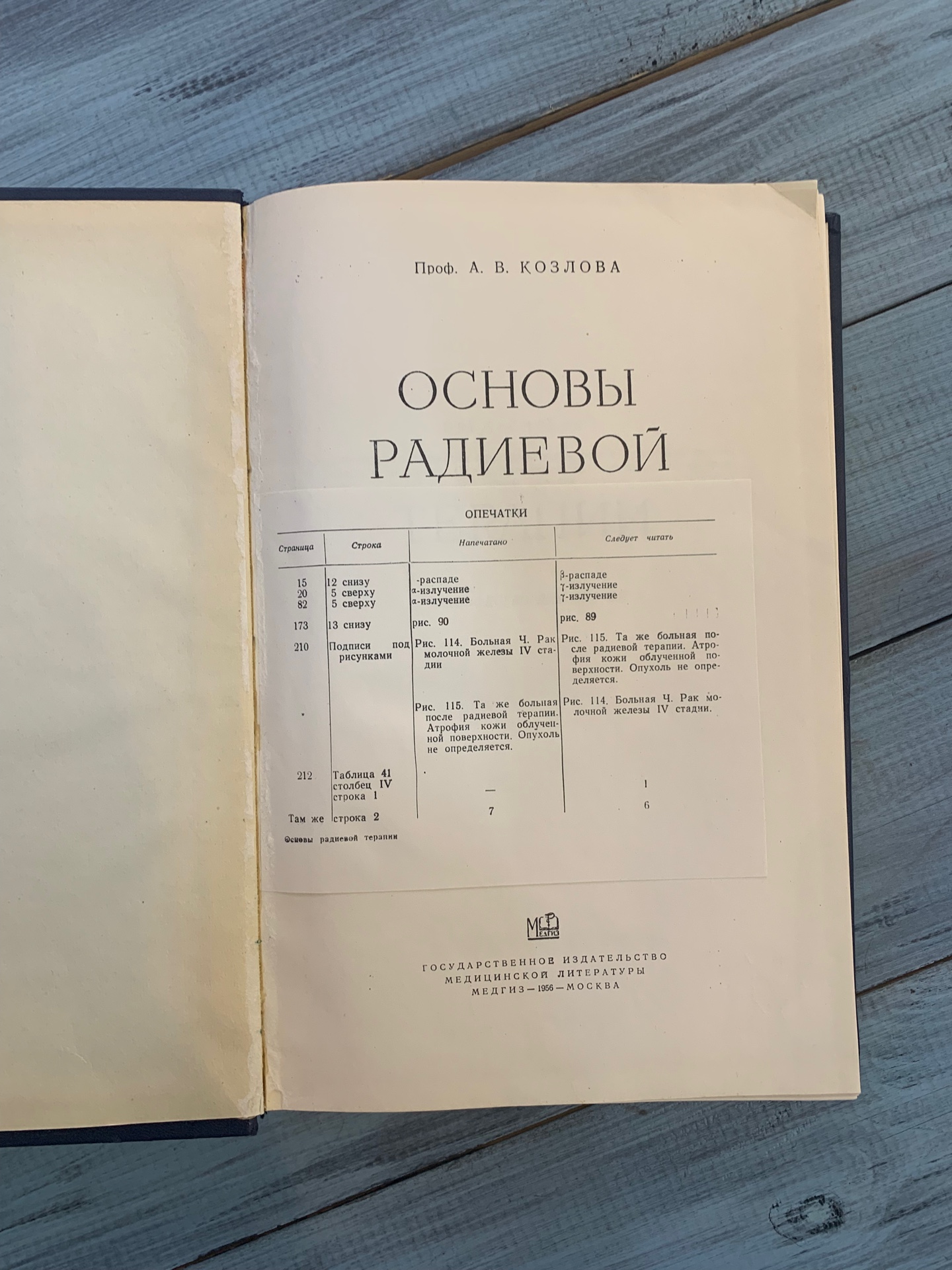 Книга «Основы радиевой терапии», Козлова А.В, Москва 1956
