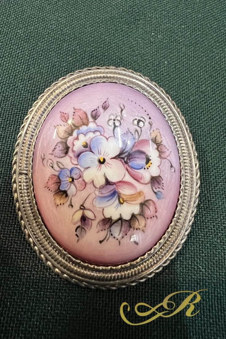 Брошка финифть, серебро 925 пр. 12,9 гр. СССР.