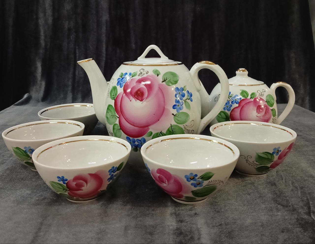 Татарский чайный сервиз, Вербилки, фарфор, живопись, золочение