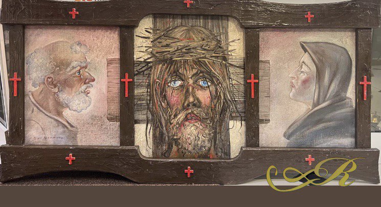 Картина Триптих " Иисус" Автор:  Бусыгин А.В.  Холст, масло. Арт - рама из дерева. 1988 г.