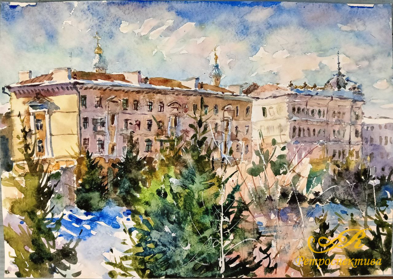 Картина «Черное озеро»,2014 г, худ. Флегонтов А.С, акварель, бумага, 21х30 см