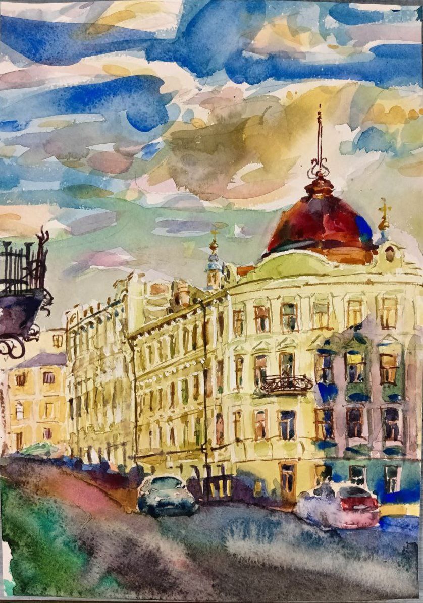 Картина «ул.Чернышевского»,2014 г,худ. Флегонтов А.С,акварель,бумага,  21х30 см