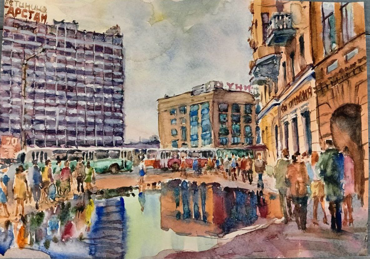 Картина «Казань 1987. На «Кольце»», 2019 г, худ. Флегонтов А.С, акварель, бумага,  21х30 см