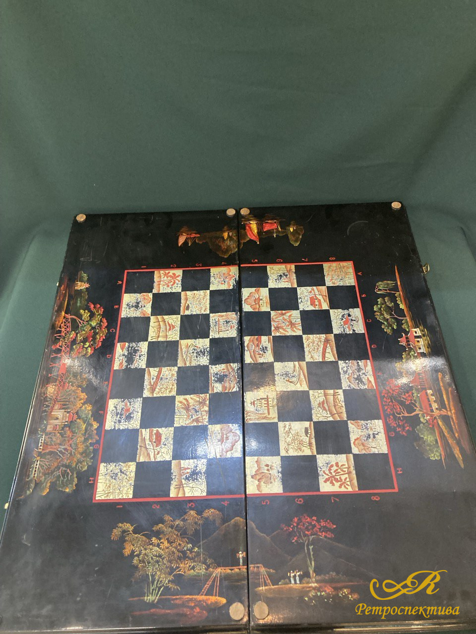 Шахматы / нарды  в восточном стиле. Папье -маше,лак,роспись,рог,кость,резьба.