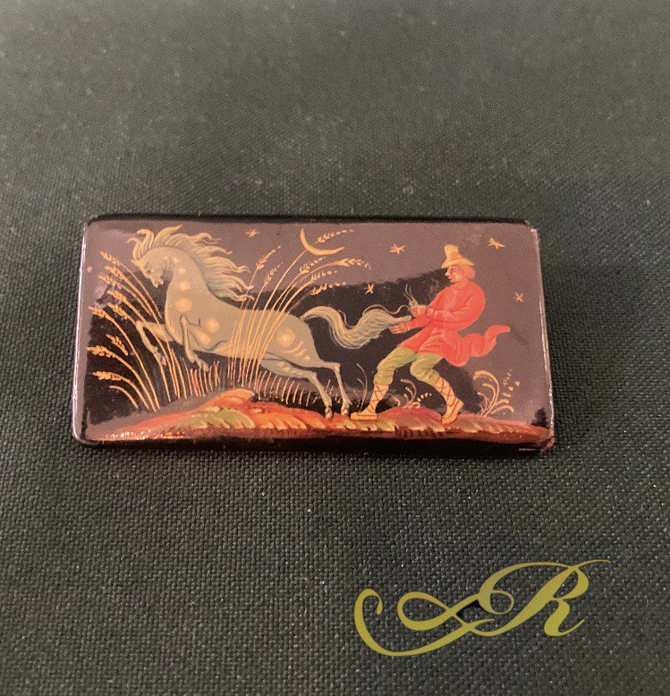 Брошка " Конек - Горбунок"  лаковая миниатюра. СССР.