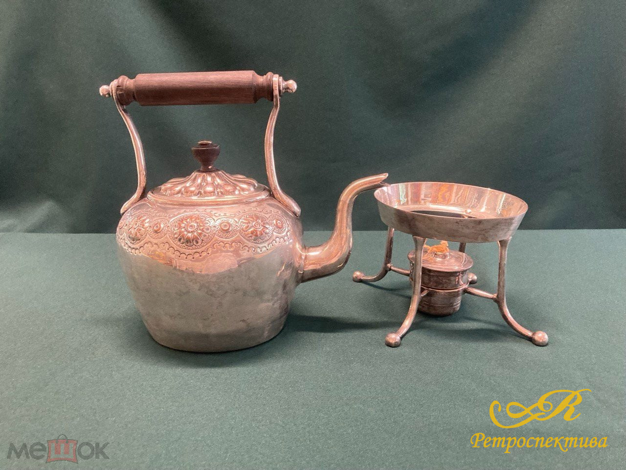 Бульотка на спиртовке. Эгоист. Серебрение. Англия XIX - XX в. Высота 28 см. Объем 1 л.