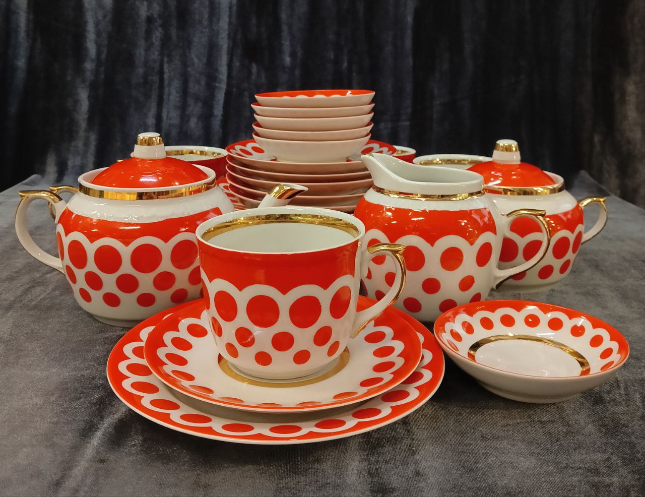 Чайный сервиз Краснодар «Чайка», фарфор, золочение, первый сорт