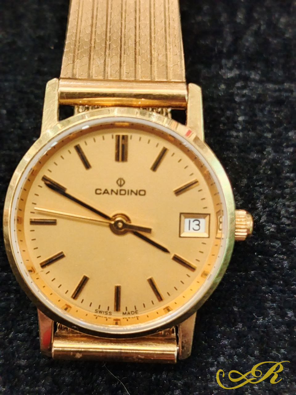 Часы золотые швейцарские "Candino" Винтаж . 585 пробы. Вес 35,6 гр. длина 19 см.
