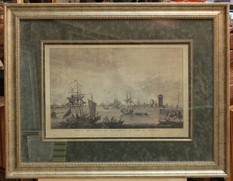Гравюра - печать. "Вид на порт Маламокко. Венеция" Размер 70 х 90 см.
