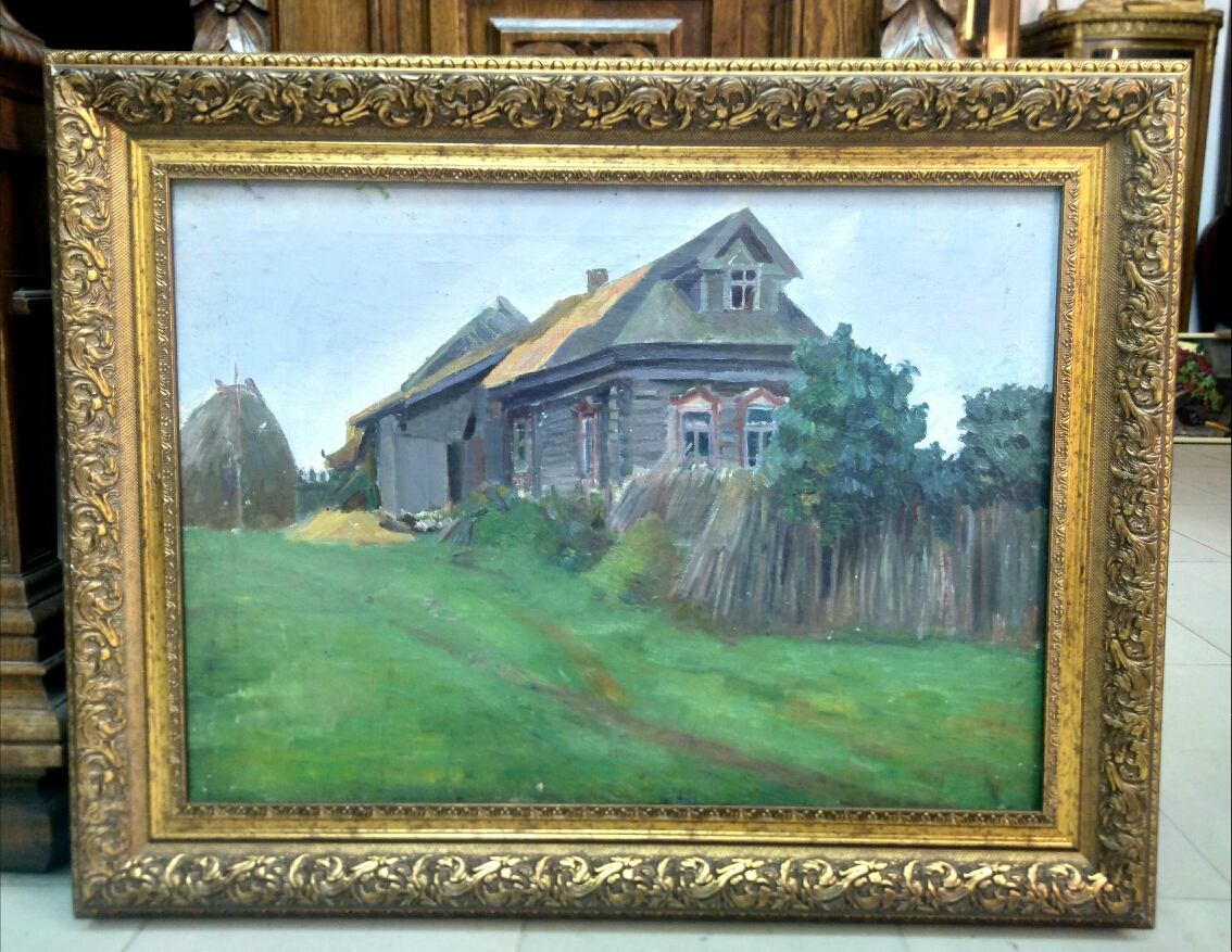 Картина "Пейзаж с деревенским домом"  Художник Чеков Л.Д., 1961 г.