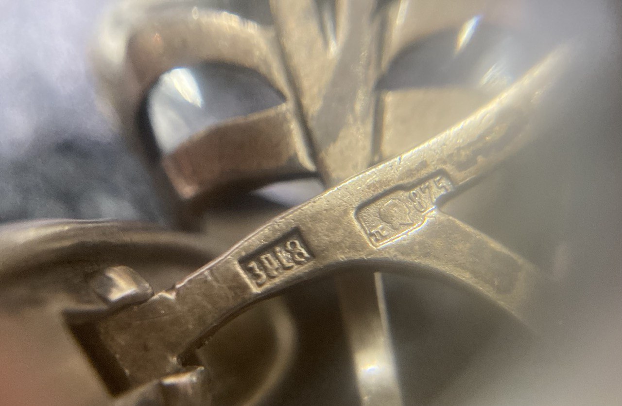 Серебряные запонки СССР. Серебро ,позолота,  горный хрусталь.