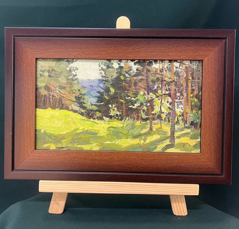 Картина «Лесная поляна» 1973г. Куделькин В.И. Картон, масло. Р-р 16.5х29. В раме 25.5х37.5см