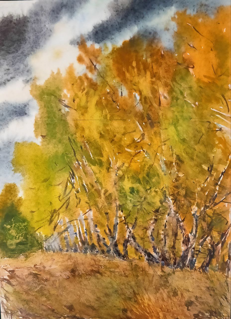 Картина «Золотая осень», 2008 г, худ. Флегонтов А.С, акварель, бумага, 30х22 см