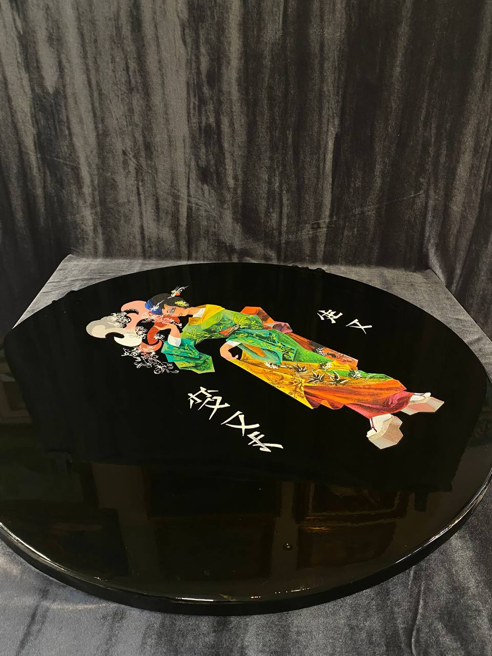 Панно японское "девушка", дерево, бумага, акварель, гуашь, графика