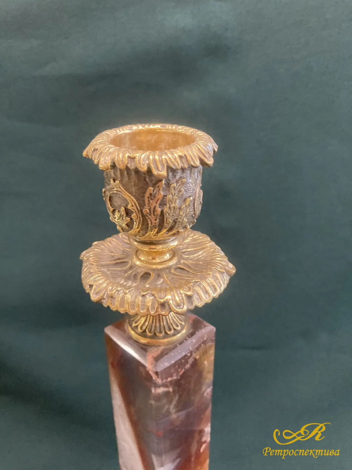 Подсвечники 2 шт. Яшма, бронза.