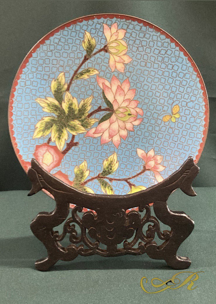 Тарелка в технике "клуазонне" на подставке.