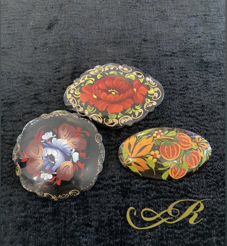 Брошь  хохломская роспись.  3 шт.