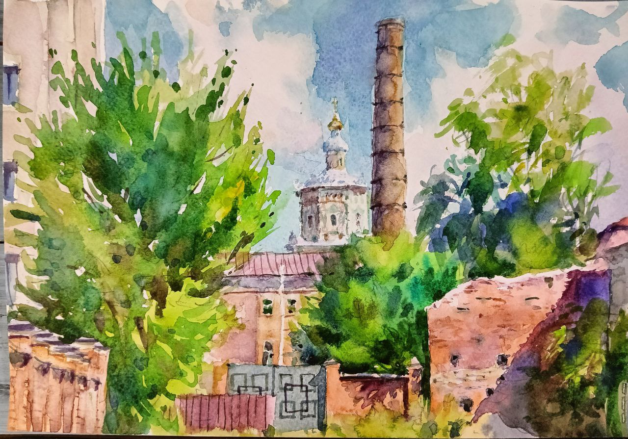 Картина «Вид на Петропавловский собор с ул. пр.Булачной», 2016 г, худ. Флегонтов А.С, бумага, акварель, 21х30 см