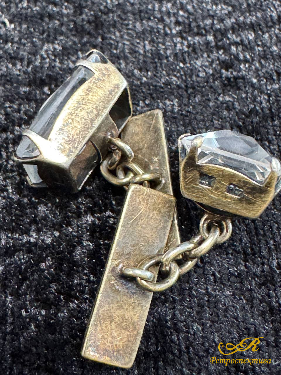  Запонки из серебра 875 пр. горный хрусталь, вес 7,1 гр