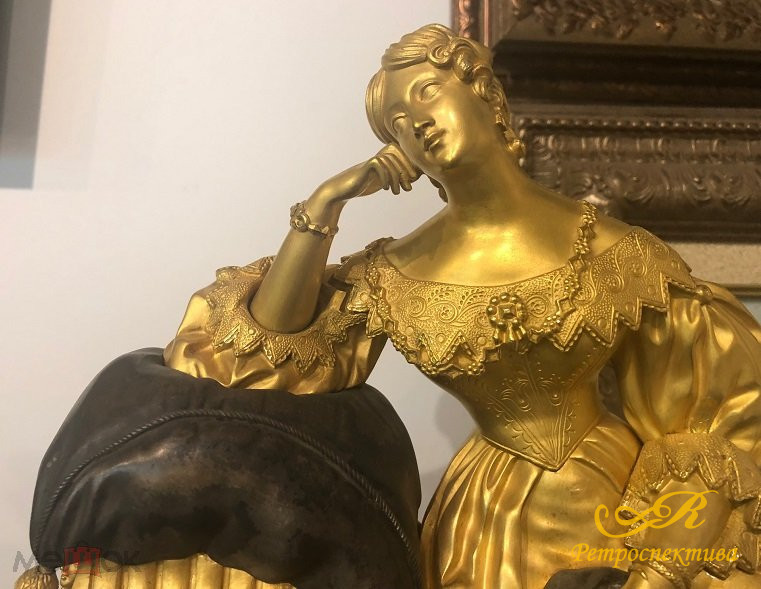 Часы "Девушка с лютней", ампир, Франция, XIX в.