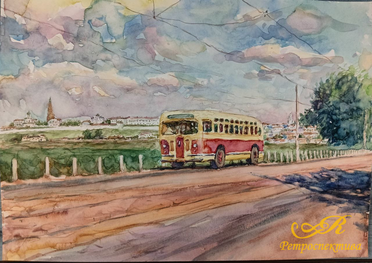 Картина «Казань 1950-х. Кировская дамба»,2020 г, худ. Флегонтов А.С, акварель,бумага, 21х30 см