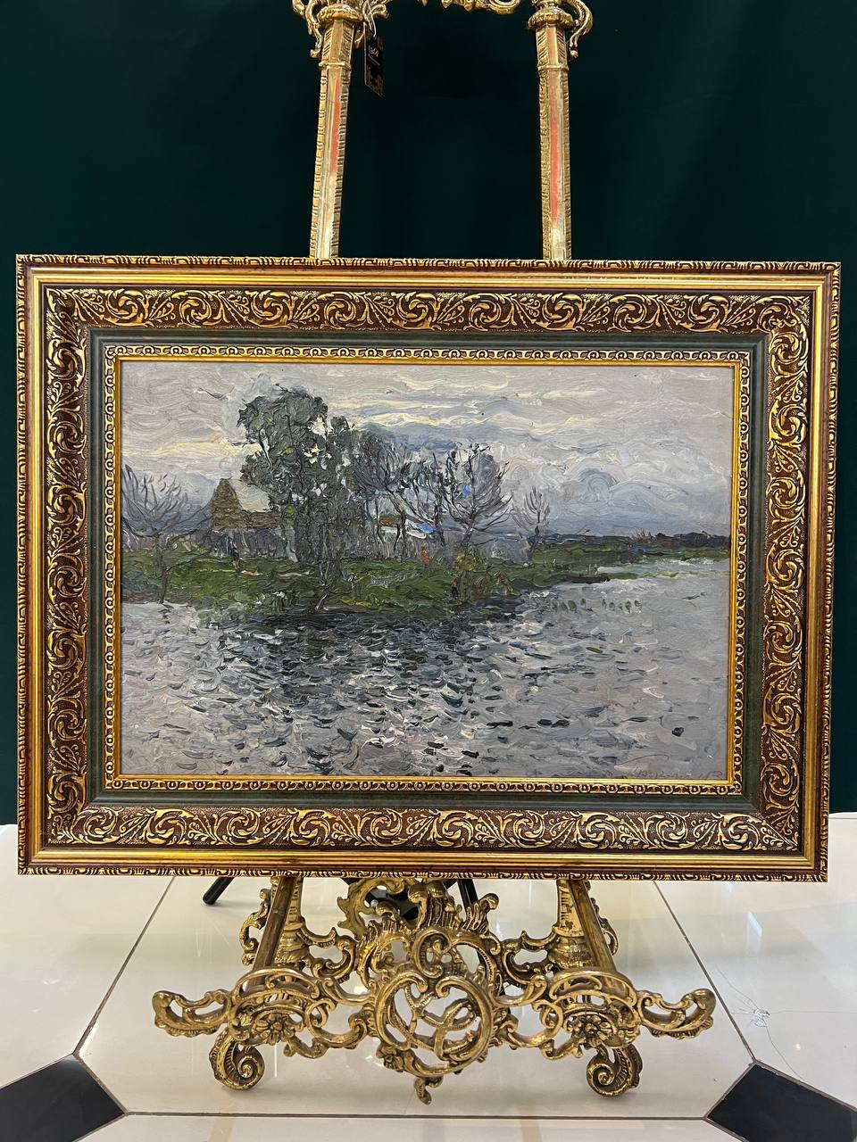 Картина А.Прокопьев " Дом у реки"  Картон , масло.