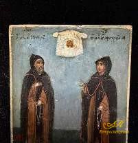 Икона "Петр и Феврония Муромские". Дерево, темпора. Медь, посеребрение. XIX в.