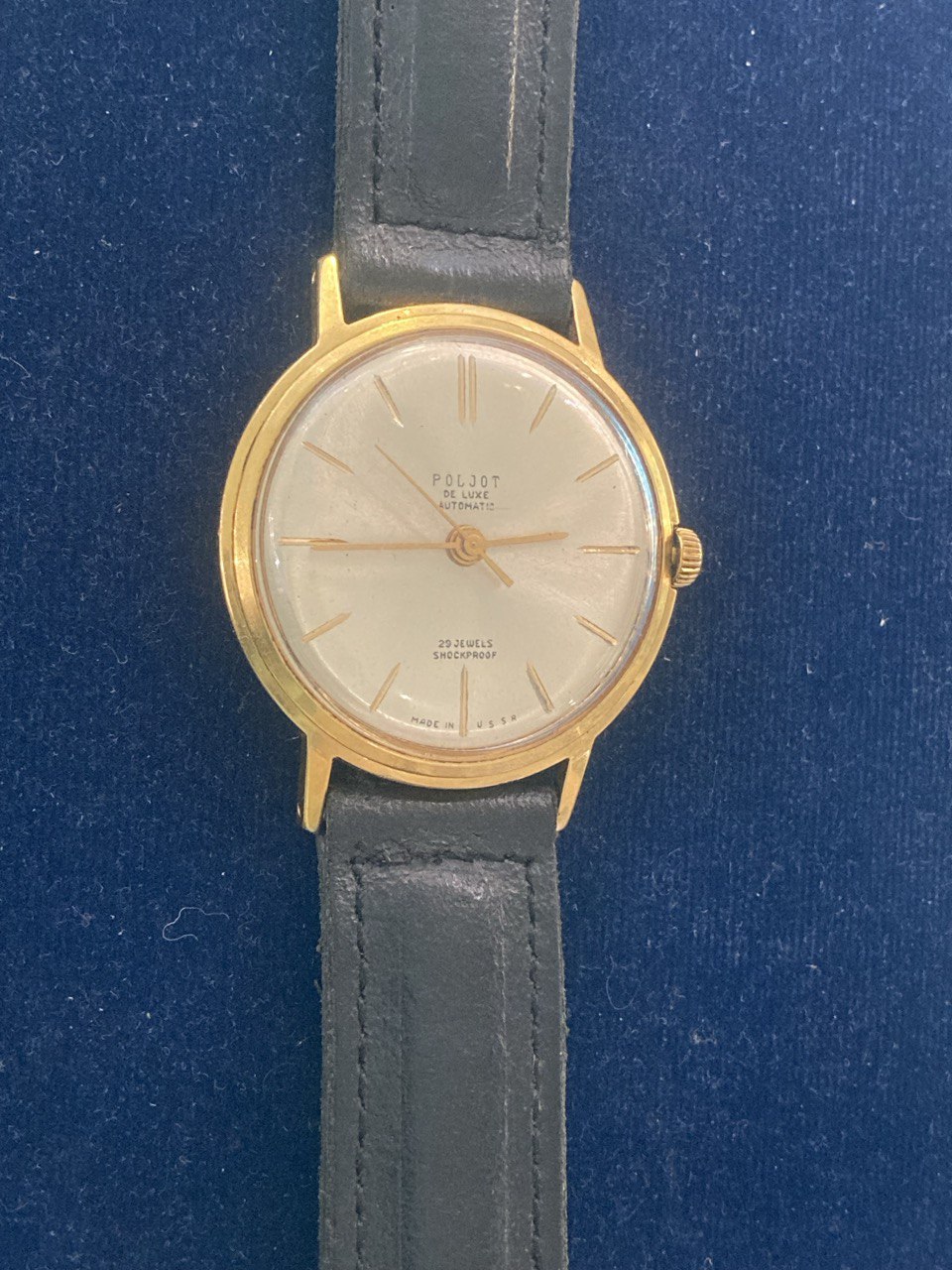Часы наручные POLJOT DE LUXE. Сталь , позолота AU 20 , автоматические, противоударные , водонепроницаемые. 29 камней. Экспортный вариант. СССР.