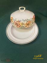 Фарфоровая масленка Бориславский ФЗ. Рисунок Деколь.СССР.