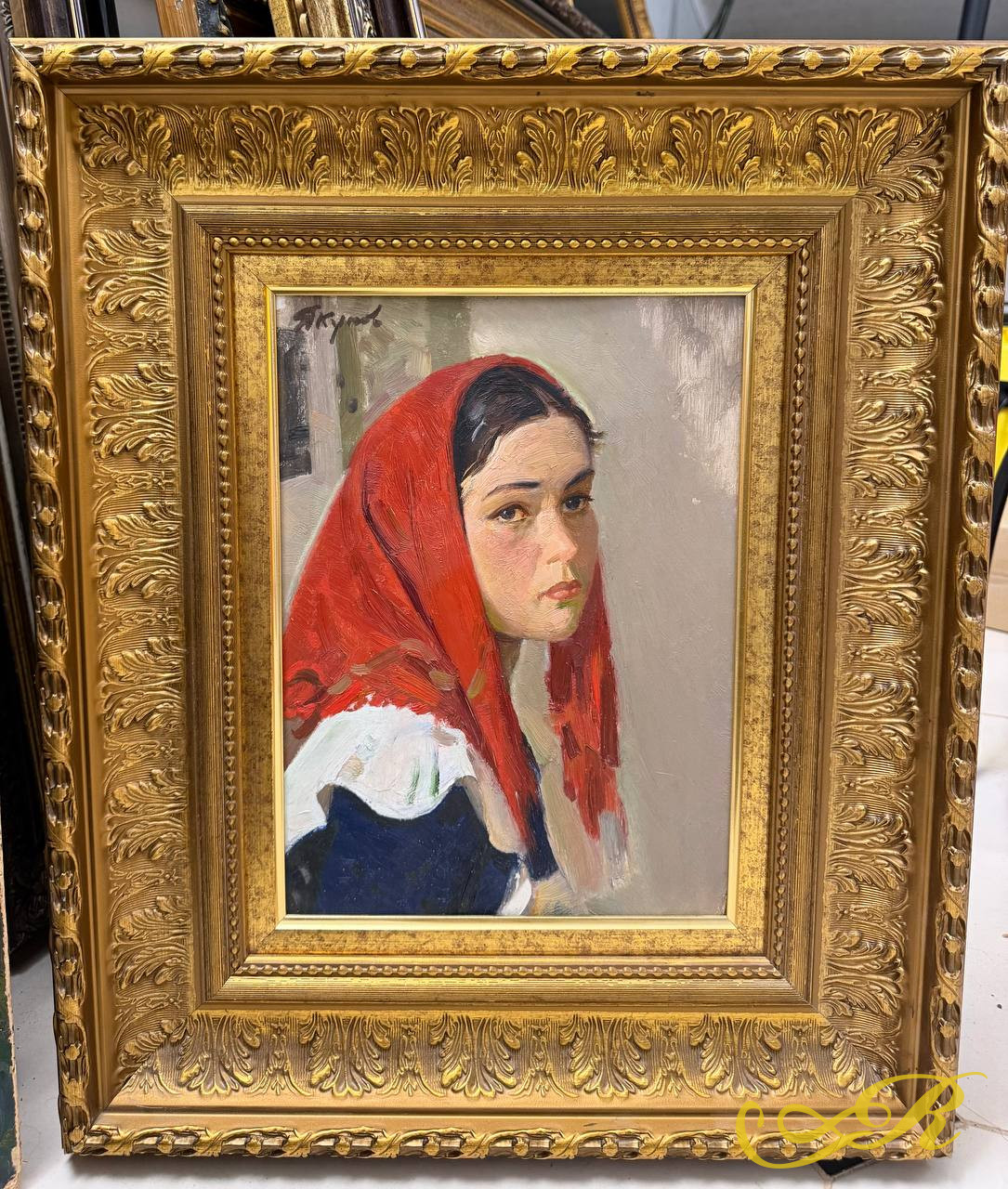  Портрет девушки в красном платке. Художник: Харис Якупов. Размеры 58*49