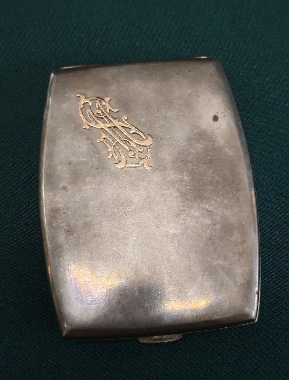 Портсигар серебро с золотой накладкой, 150 гр.