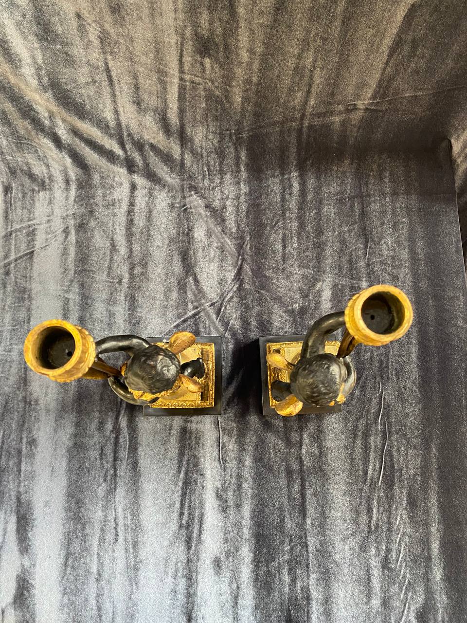 Подсвечники парные «Купидон»,Российская Империя XIX в. бронза, золото, высота 40 см