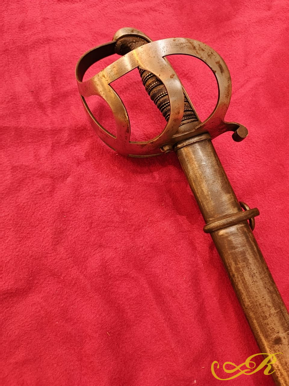  Шпага 96 см бронза, стал ножны кожа, клеймо в виде шпаги на клинке