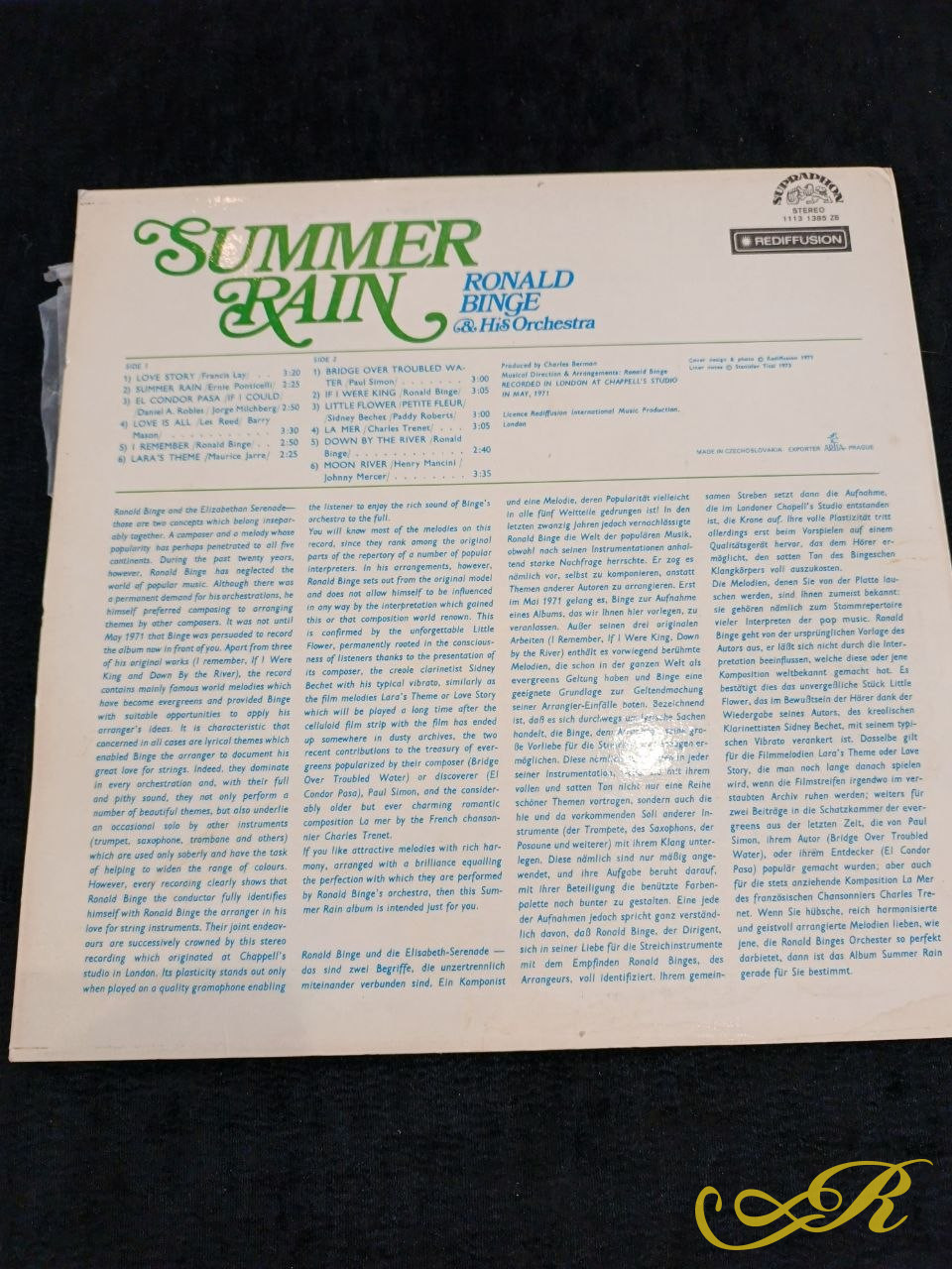  Пластинка Ronald Binge & His Orchestra - Summer Rain. 1973. CzechoslovakiaNM. 1973. LP. EX.