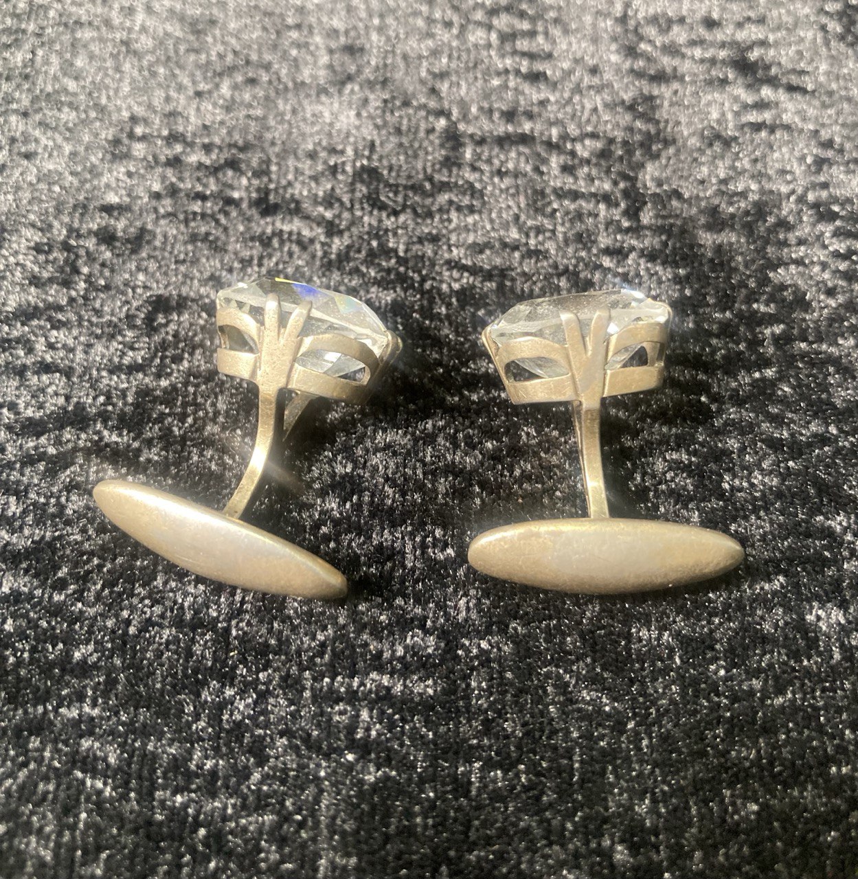 Серебряные запонки СССР. Серебро ,позолота,  горный хрусталь.