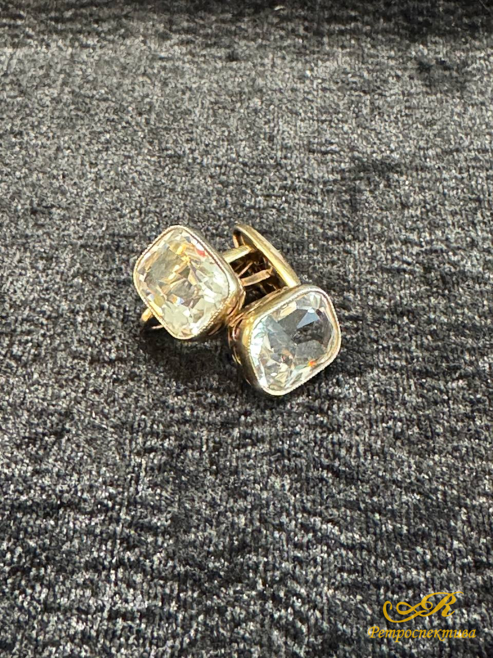 Запонки из серебра 875 пр. горный хрусталь, вес 10 гр