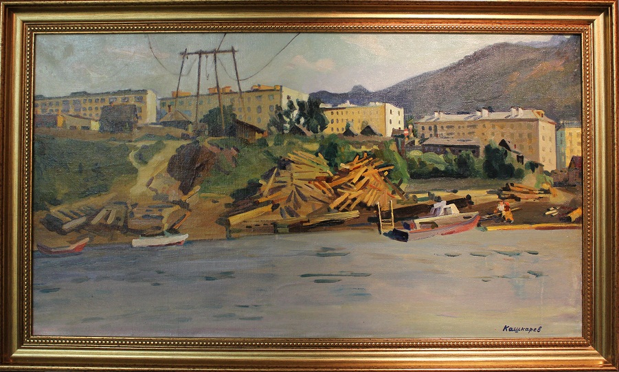 Картина "Новые дома над Енисеем", художник Кашкарев (Кошкарев В.Р.), СССР.