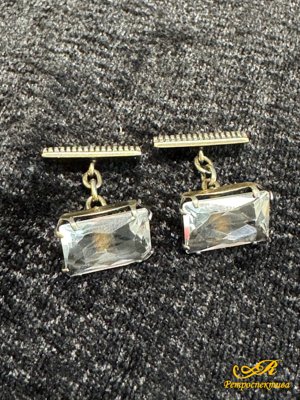  Запонки из серебра 875 пр. горный хрусталь, вес 7,1 гр