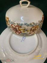 Фарфоровая масленка Бориславский ФЗ. Рисунок Деколь.СССР.