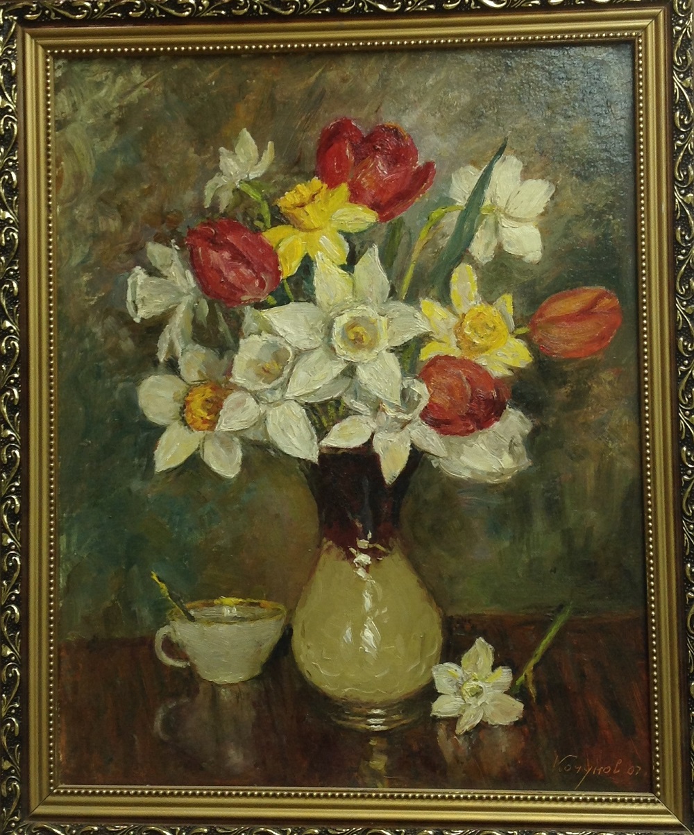 Картина "Нарциссы с тюльпанами"