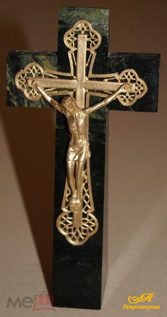 Крест-распятие мрамор, бронза, золочение, высота 17 см.