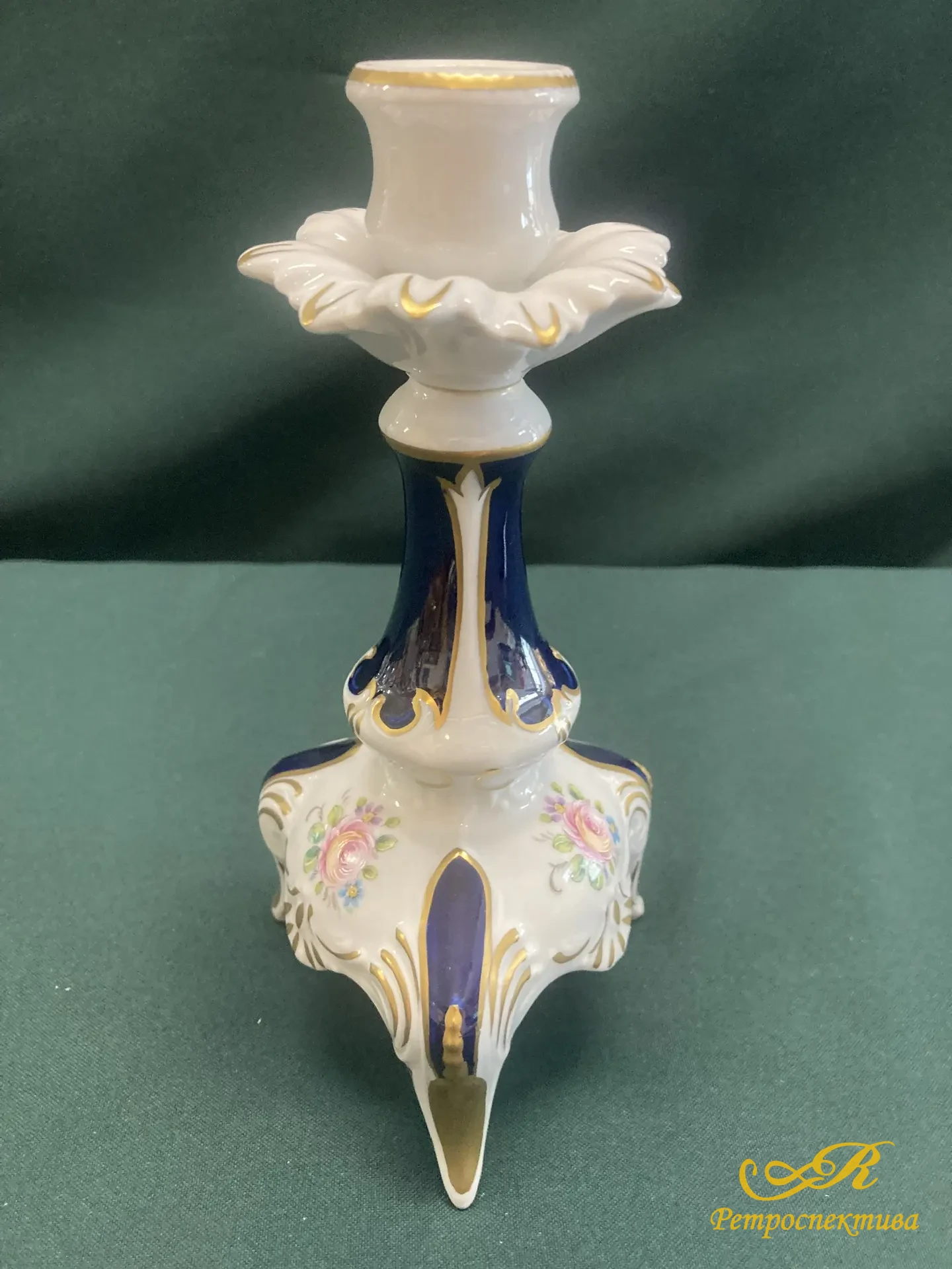 Подсвечник фарфоровый. Живопись, кобальт, золото. Германия.