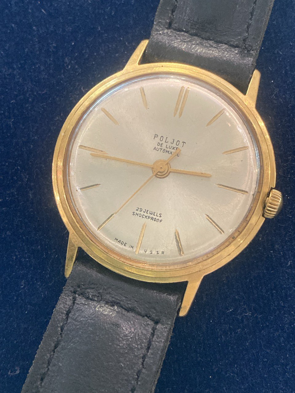 Часы наручные POLJOT DE LUXE. Сталь , позолота AU 20 , автоматические, противоударные , водонепроницаемые. 29 камней. Экспортный вариант. СССР.