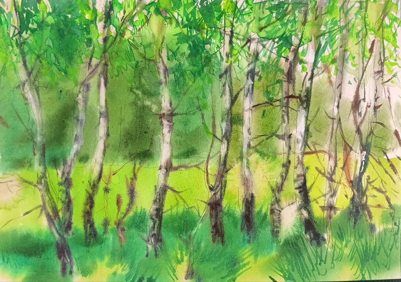 Картина «Березовая роща», 2008 г, худ. Флегонтов А.С,акварель,бумага,20х28 см