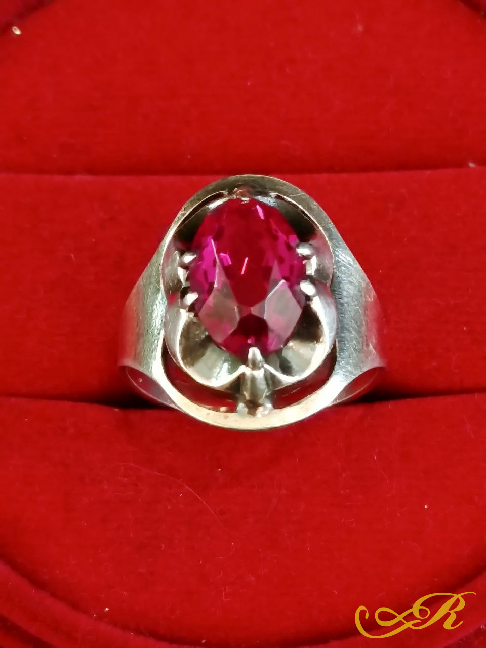  Кольцо винтажное с рубином. Серебро 875 пр. 5,07 гр. СССР 