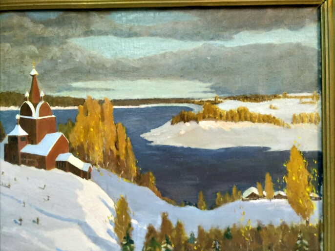 Картина "Церковь на берегу", Художник М.Федулов, 1909 г.