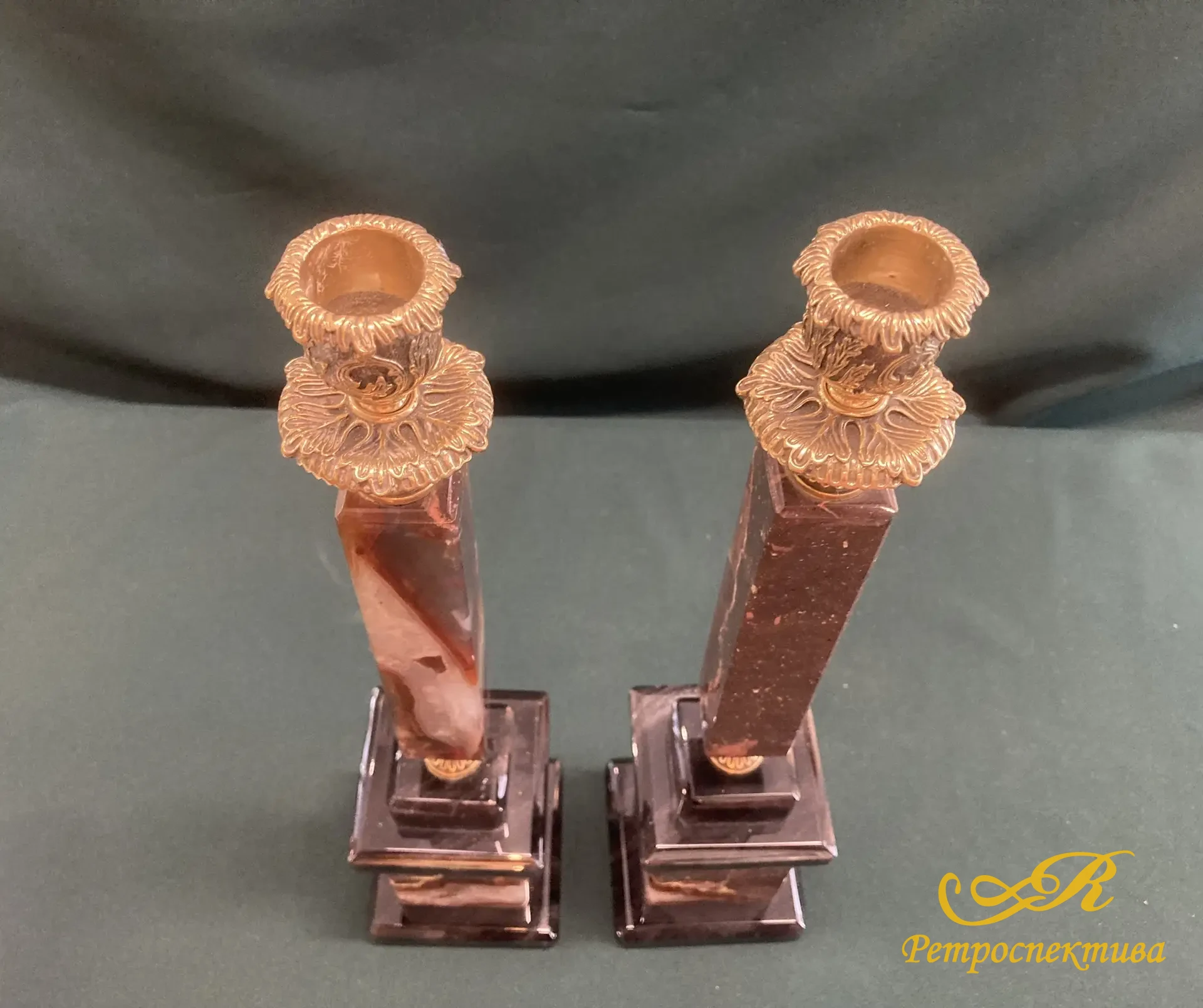 Подсвечники 2 шт. Яшма, бронза.